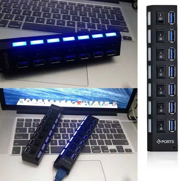 НОВЫЙ Разветвитель USB-A на 7 портов удлинитель с подсветкой для комп