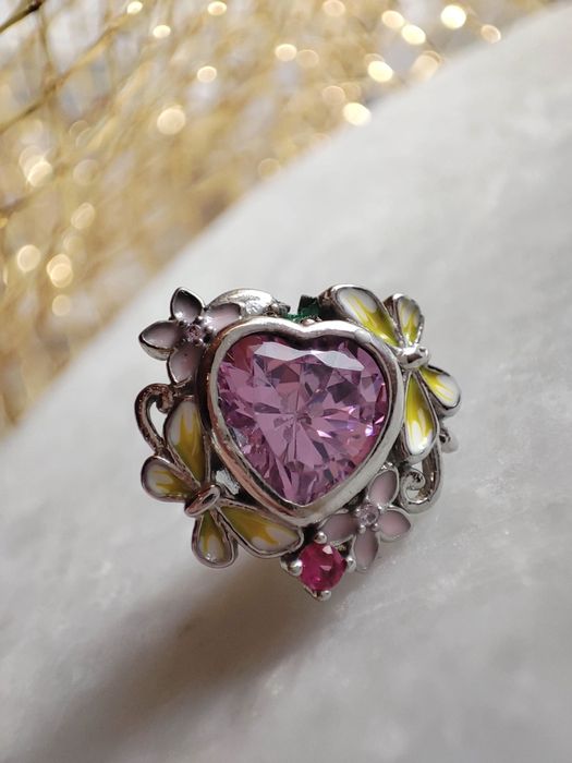 Charms zawieszka na Pandora duże kryształowe serce różowa cyrkonią