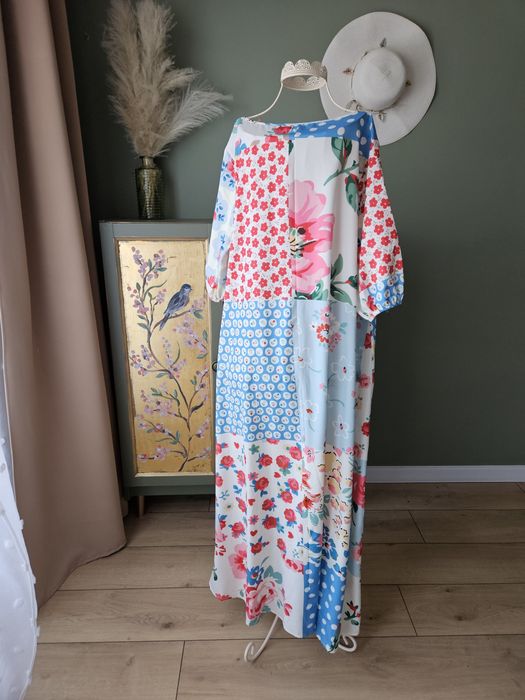 Letnia długa Sukienka Damska Plus Size XXL - Kwietny Patchwork Maxi