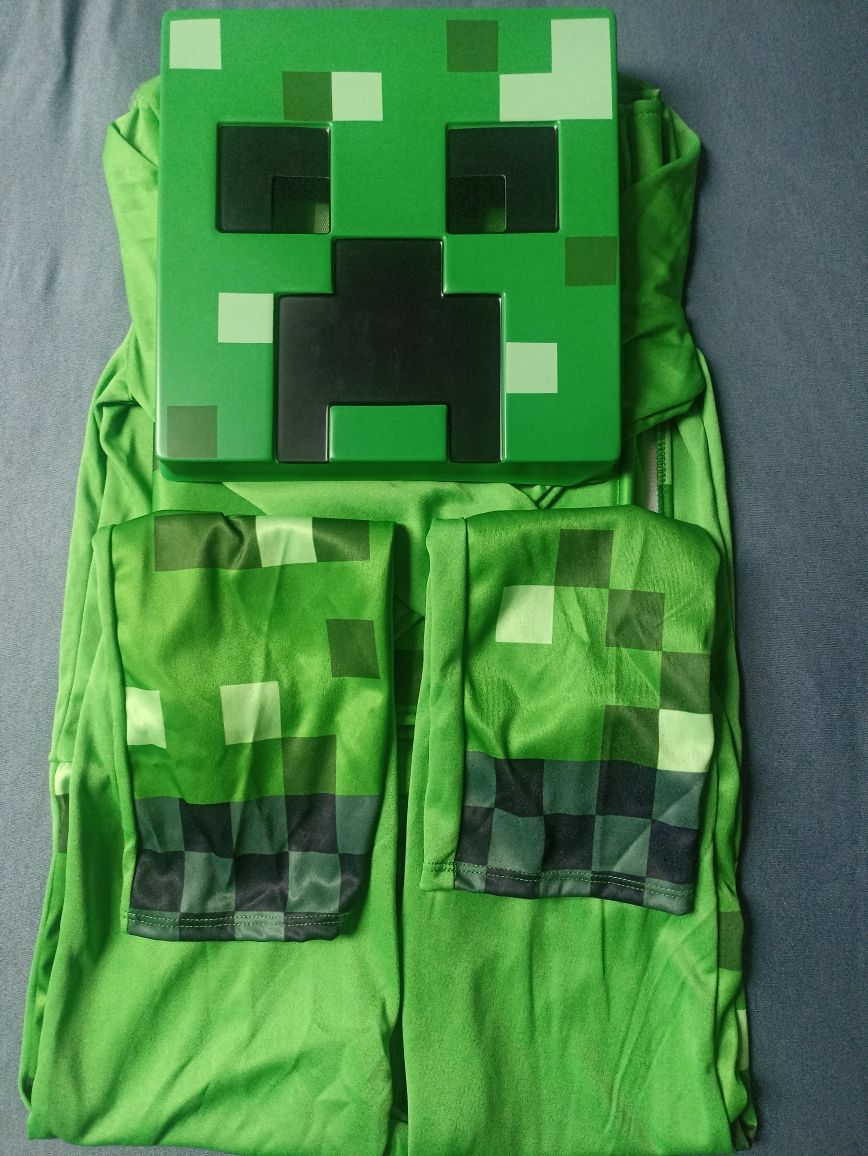 Strój przebranie Creeper Minecraft + złoty miecz.Rozmiar M na 7/8 lat.
