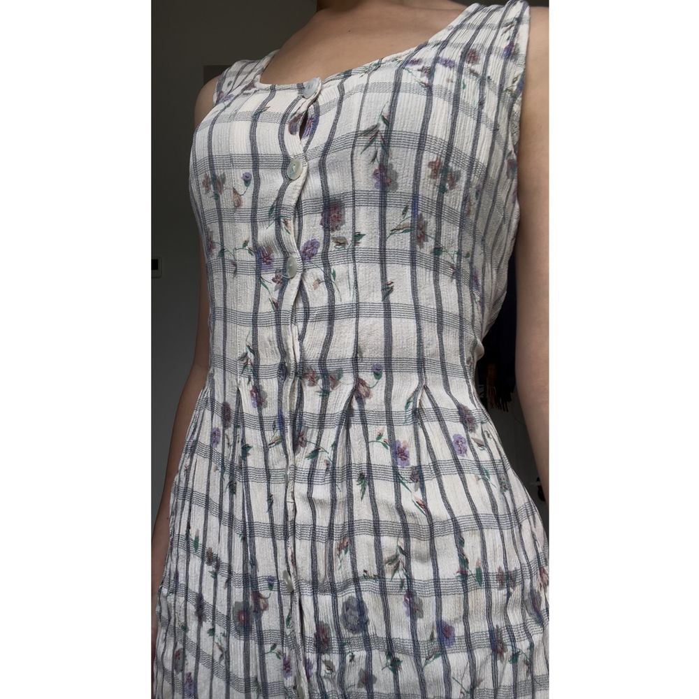 Midi vintage/retro sukienka w kratkę, kwiatki; M/L
