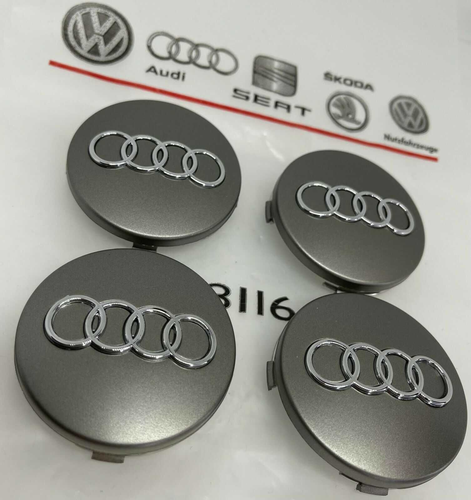 kit 4 Centros capa De Roda jante Audi 60mm novo Cinza e Preto