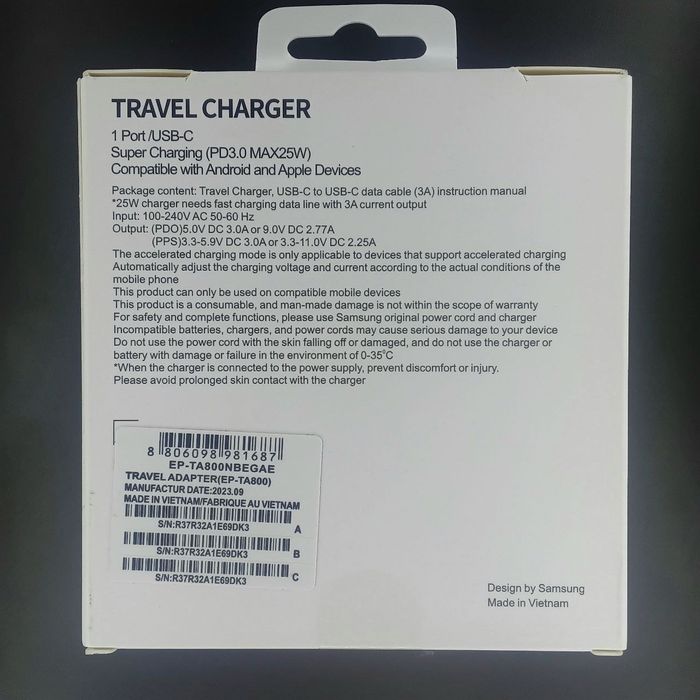 Зарядний пристрій Samsung 25W Type-C з кабелем у комплекті
