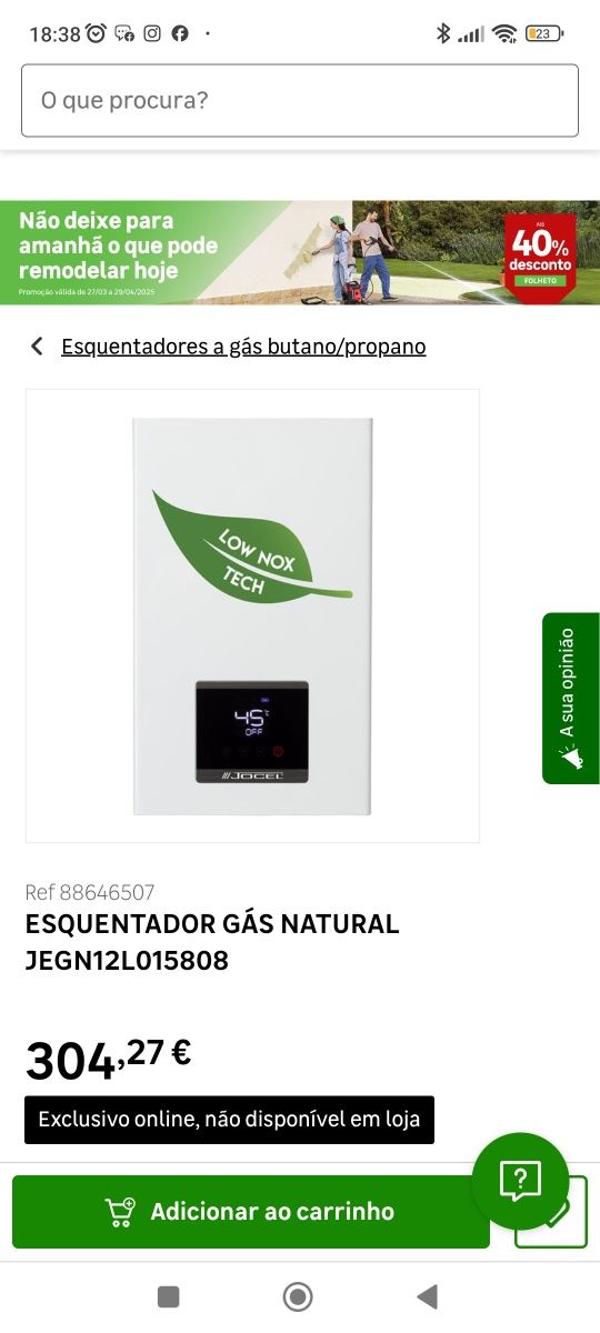 Esquentador inteligente gás natural