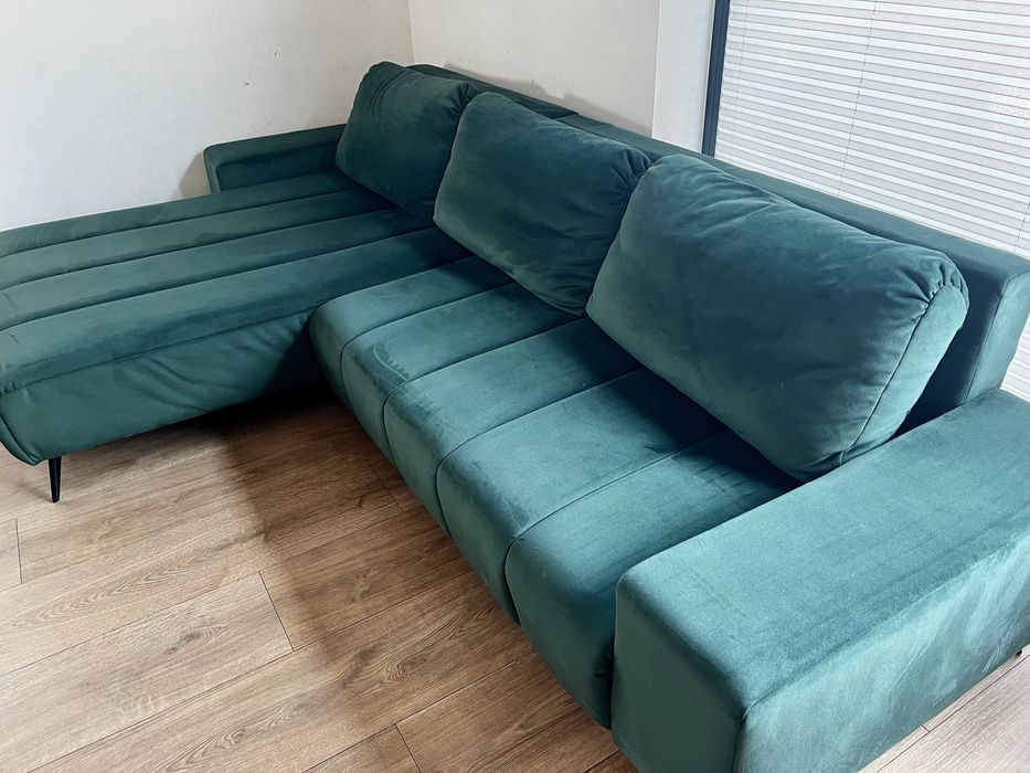 Narożnik butelkowa zieleń VELVET NEW lewy