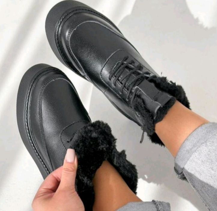 Жіночі черевики ботинки шкіряні чорні зимові