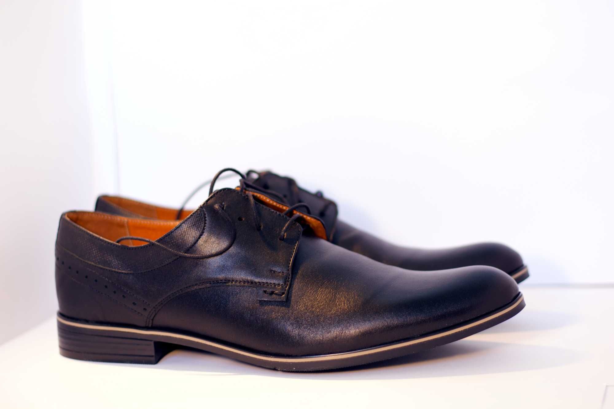 BUTY MĘSKIE 43 ROZMIAR CZARNE Wizytowe Skóra Hit Polski Producent