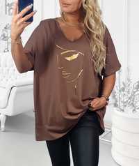 Bluzka plus size t-shirt bawełna złoty wzór 48/50/52/