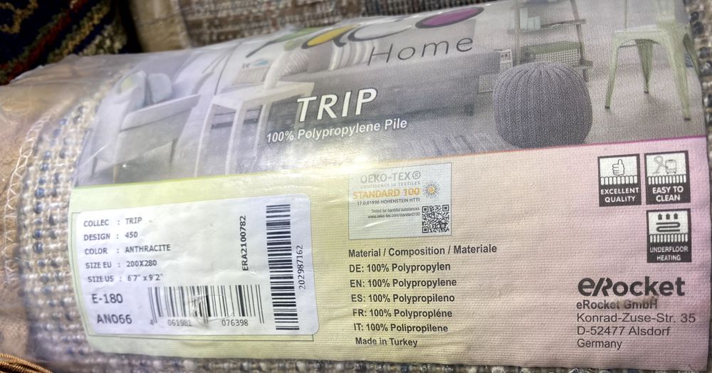 Tapete Paco Home Tryp cinza 200x280 (novo e embalado)