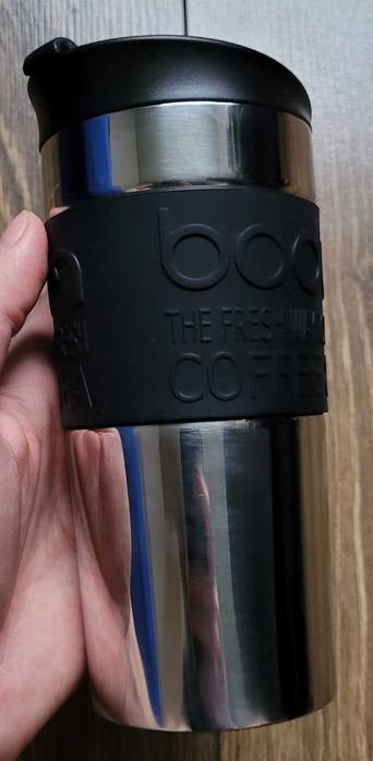kubek termiczny Bodum Travel Mug 0,35l 350ml srebrny czarny zadbany