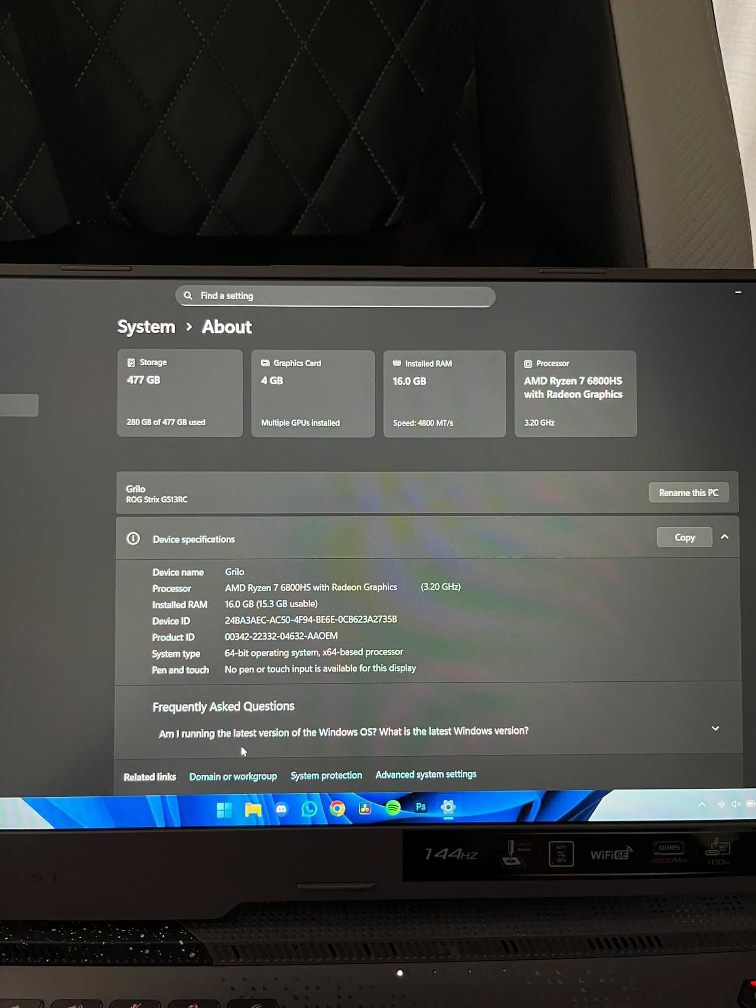 ASUS ROG Strix G15 – Ryzen 7, 16GB RAM, RTX 3050, Garantia 2027