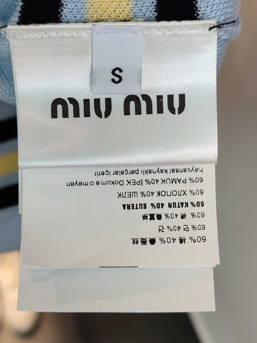 Поло Miu Miu Silk And Cotton Knit Polo Shirt Sky Blue