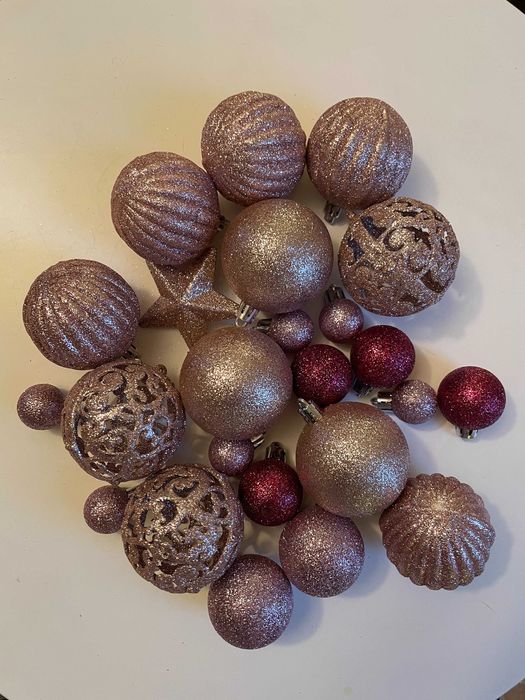 Zestaw bombek róż + fuksja, 24 szt., brokatowe i ażurowe