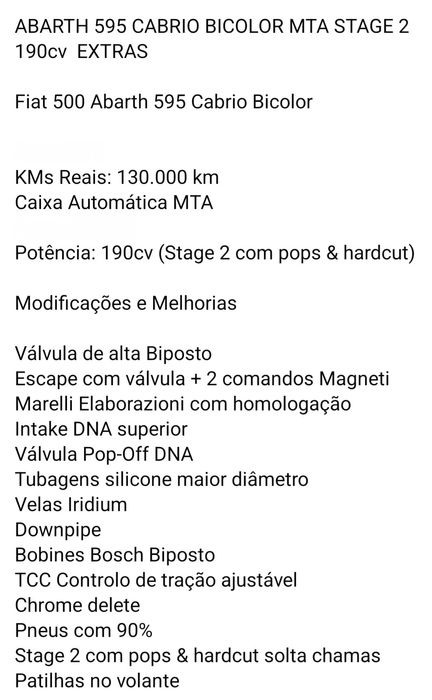 Fiat abarth Cabrio Bicolor MTA Stage 2 190cv