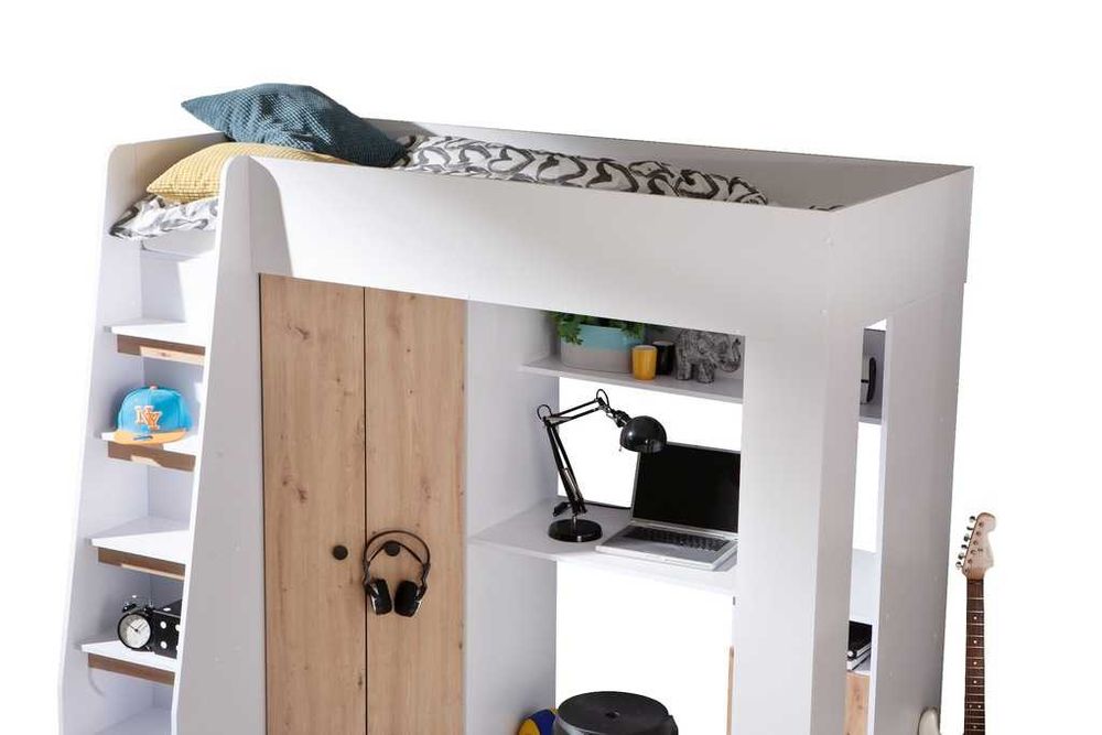 Łóżko piętrowe GUSTO 2 z biurkiem i szafą lewe/prawe dostępne w 24h