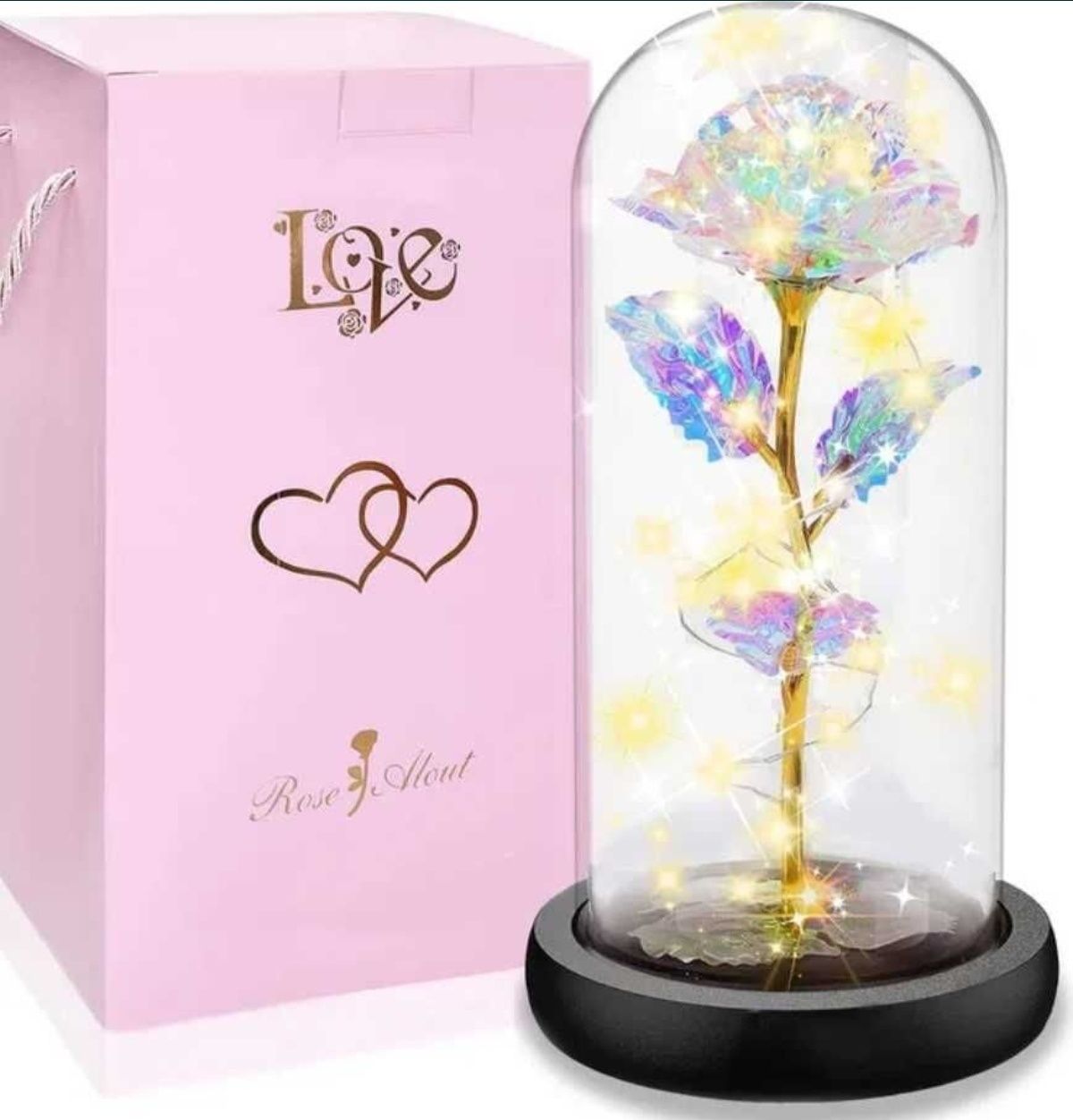 Wieczna róża w szkle, podświetlenie LED, 21cm, idealny prezent na