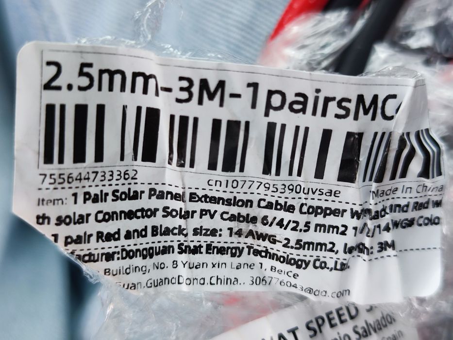 Cabo para painel solar 3m