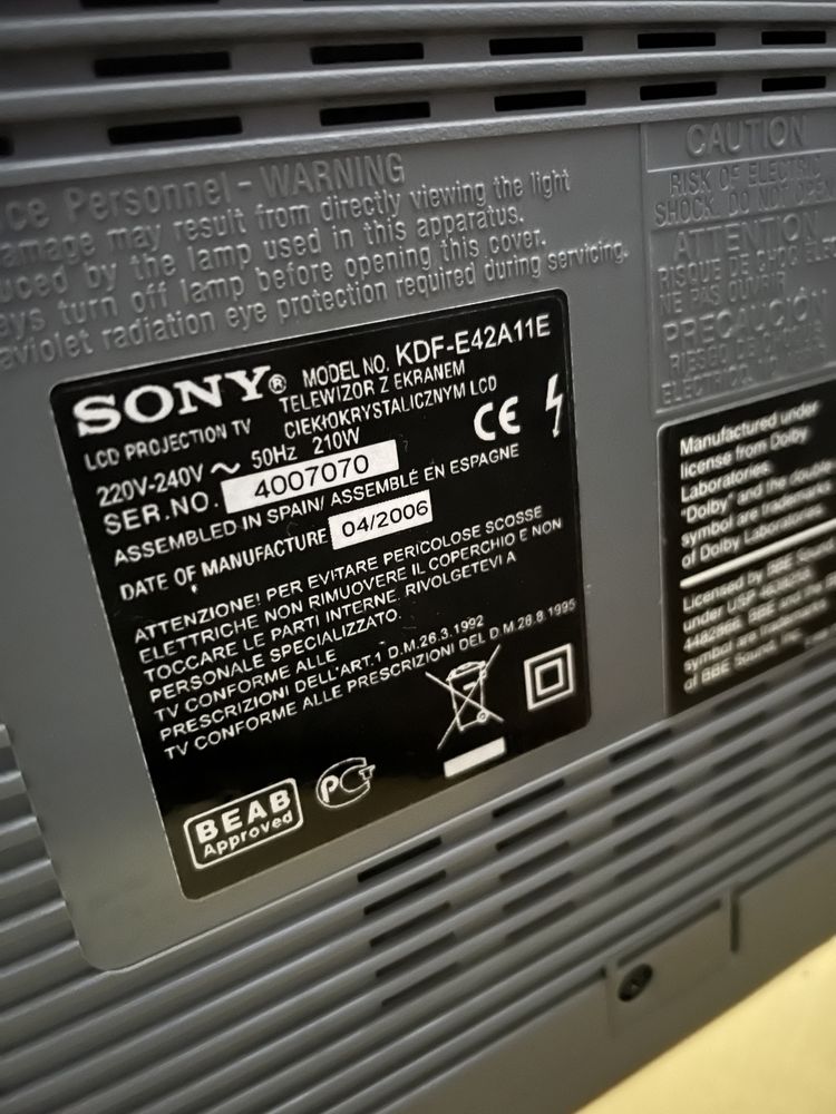 Телевизор проекционный Sony 42 дюйма