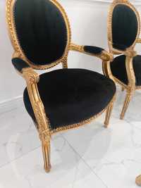 Zestaw 2 krzesel medaliony czarno zlote ludwik barok