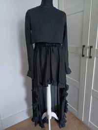Komplet czarny spódnica maxi bluzka top falbanka