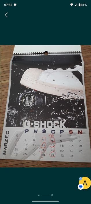 Kalendarz Casio G Shock.