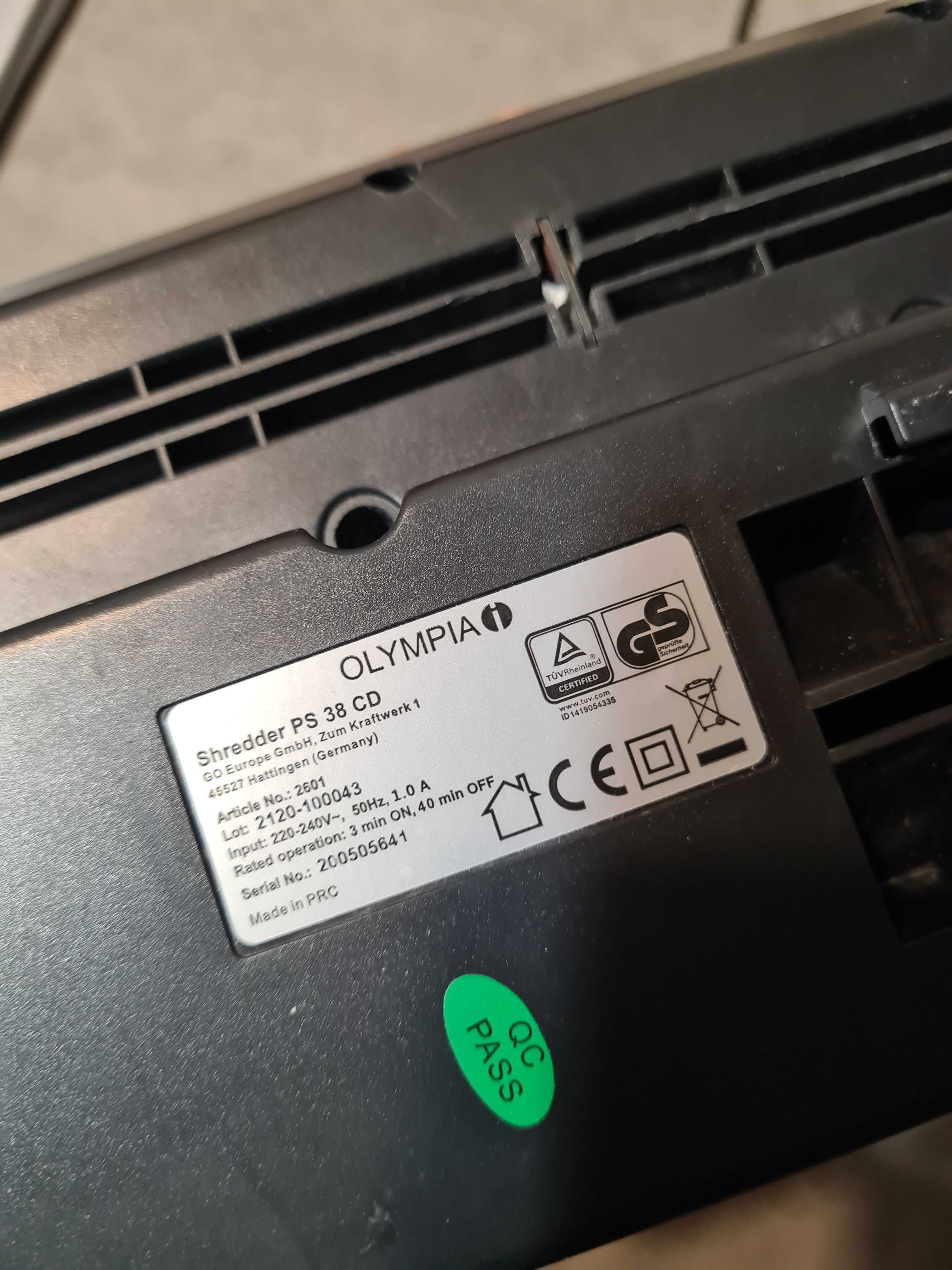 Niszczarka na dokumenty i płyty CD Olympia Ps 38 CD