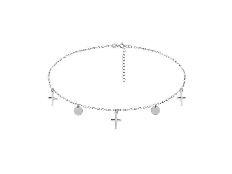 Rodowany Naszyjnik Choker Kółka Krzyżyki Srebro R0118N