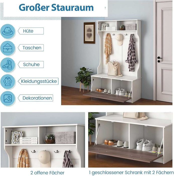 Wieszak do przedpokoju z 5 haczykami, szafką na buty 100x40x160cm WADY