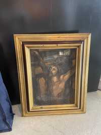 Quadro de jesus cristo com moldura em madeira dourada