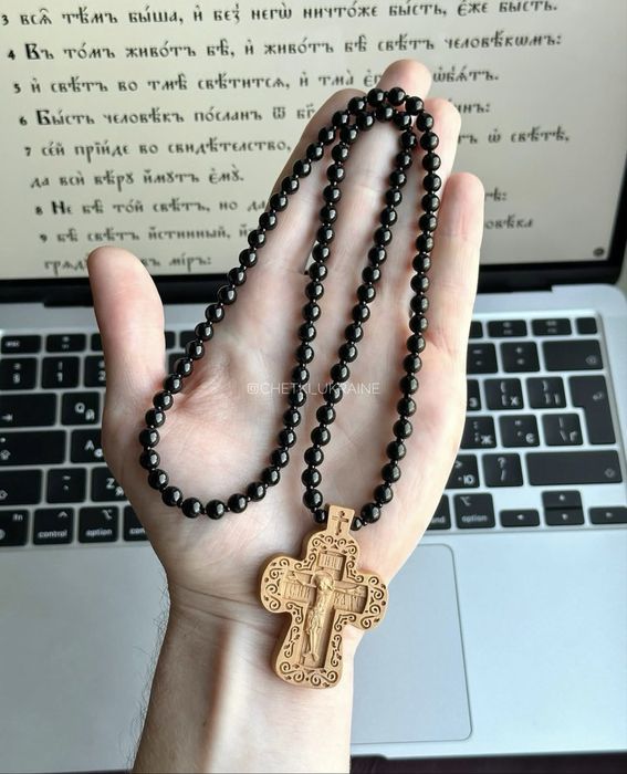 Брояница деревянный крест на бусах мужской четки с крестом на шею