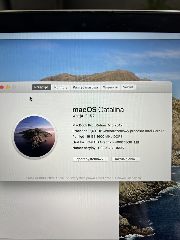 Macbook pro 2012 retina i7, 16gb ram 500gb dysk