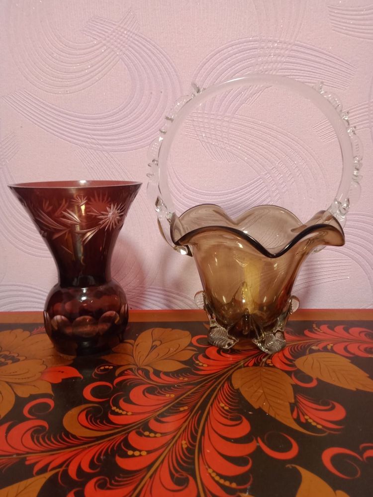 Хрустальные вазы, графины времён СССР, салатницы, (конфетница), Рог