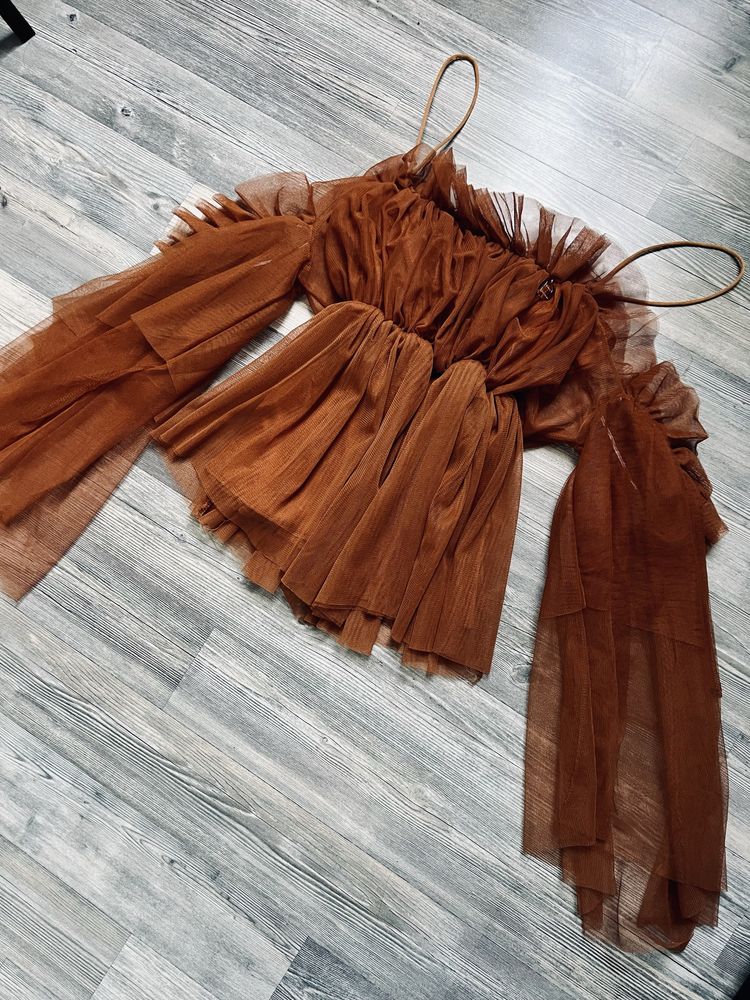 Bluzka tiulowa camel, one size, andrzejki, sylwester