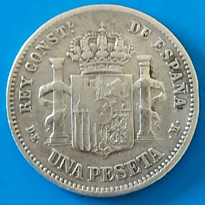Una Peseta de 1876, Rei Afonso XII, Espanha, Prata
