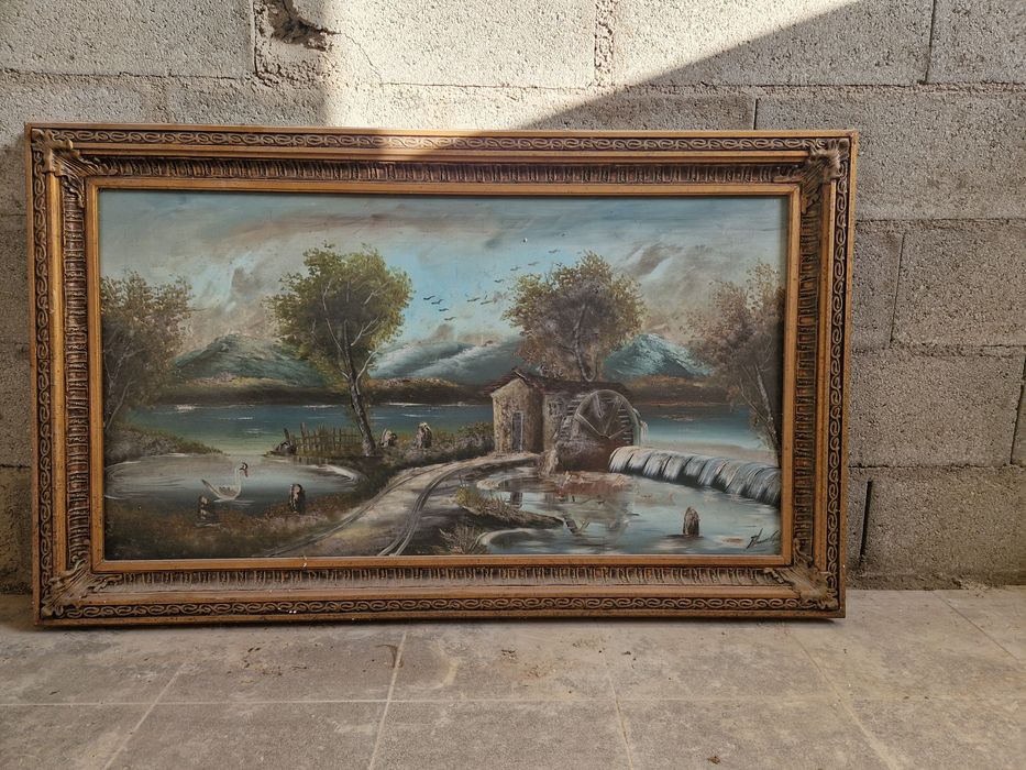 Moldura com tela pintada a mão