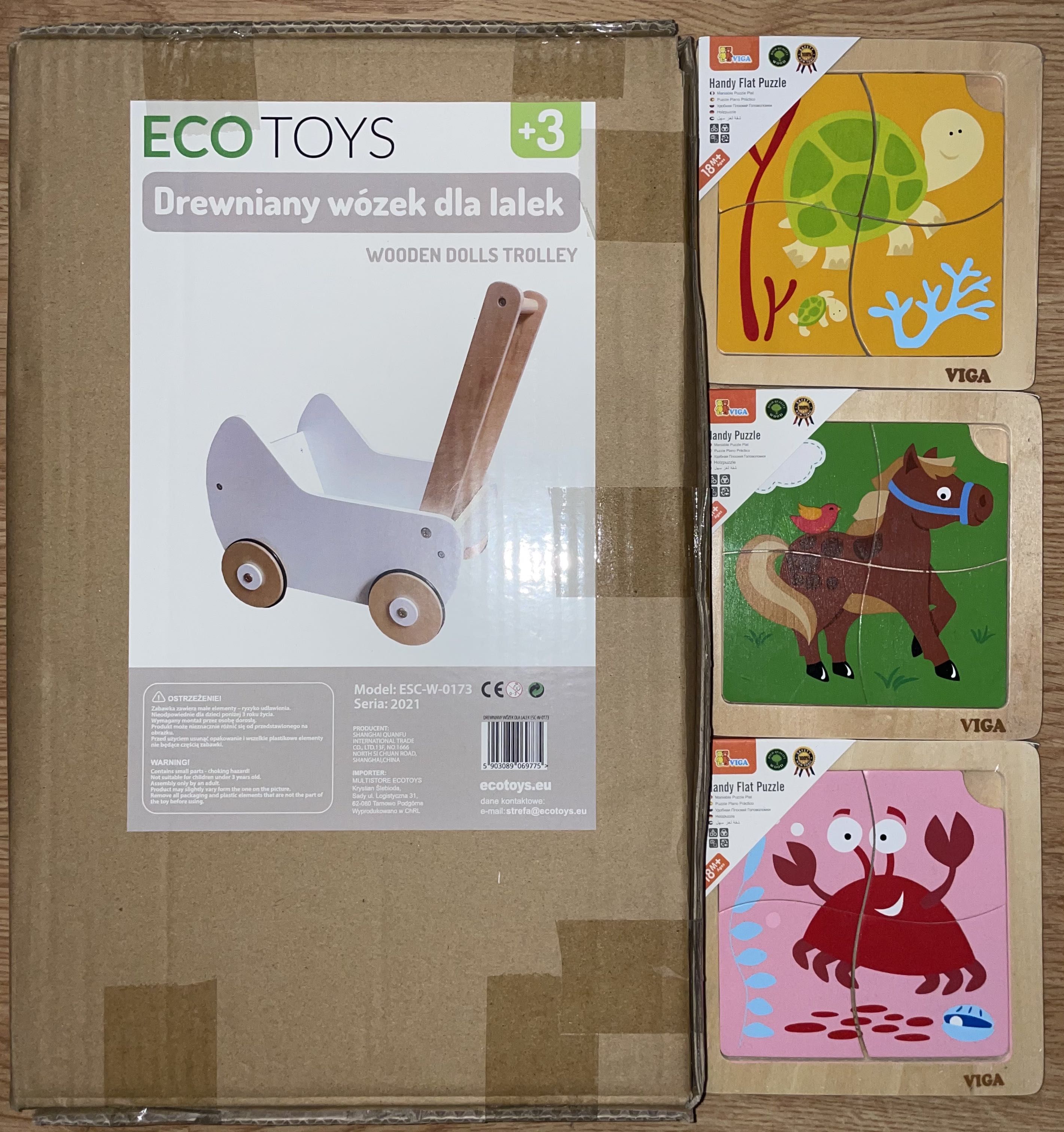 Eco Toys drewniany wózek dla lalek, pchacz, chodzik