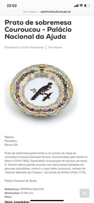 10 Pratos Rainha D. Maria II Couroucou - Palacio Nacional da Ajuda IP