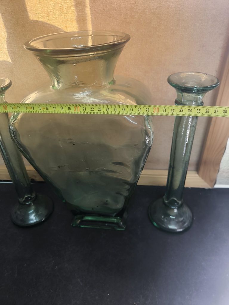 Conjunto vaso vidro verde - decoração