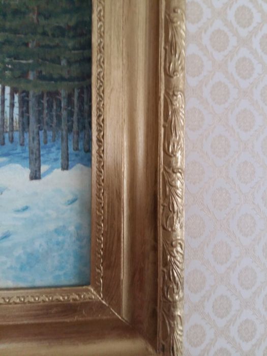 Картина масло холст зимный пейзаж 50/40 см с рамой