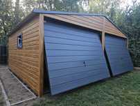 Garaż 6x5 złoty dąb / grafit, okno, dwuspad, PREMIUM