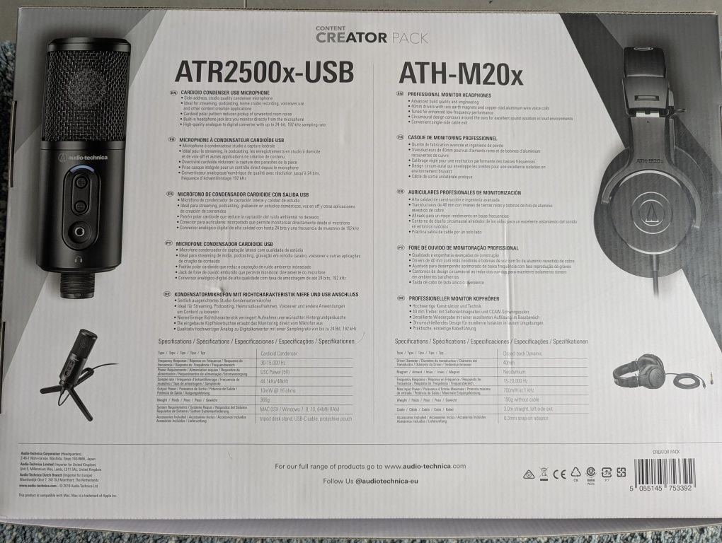 Pack Criação Conteúdos Audio Technica- Microfone/Headphones/ Braço