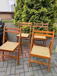 Krzesło Krzesła składane drewniane rattan rafia vintage