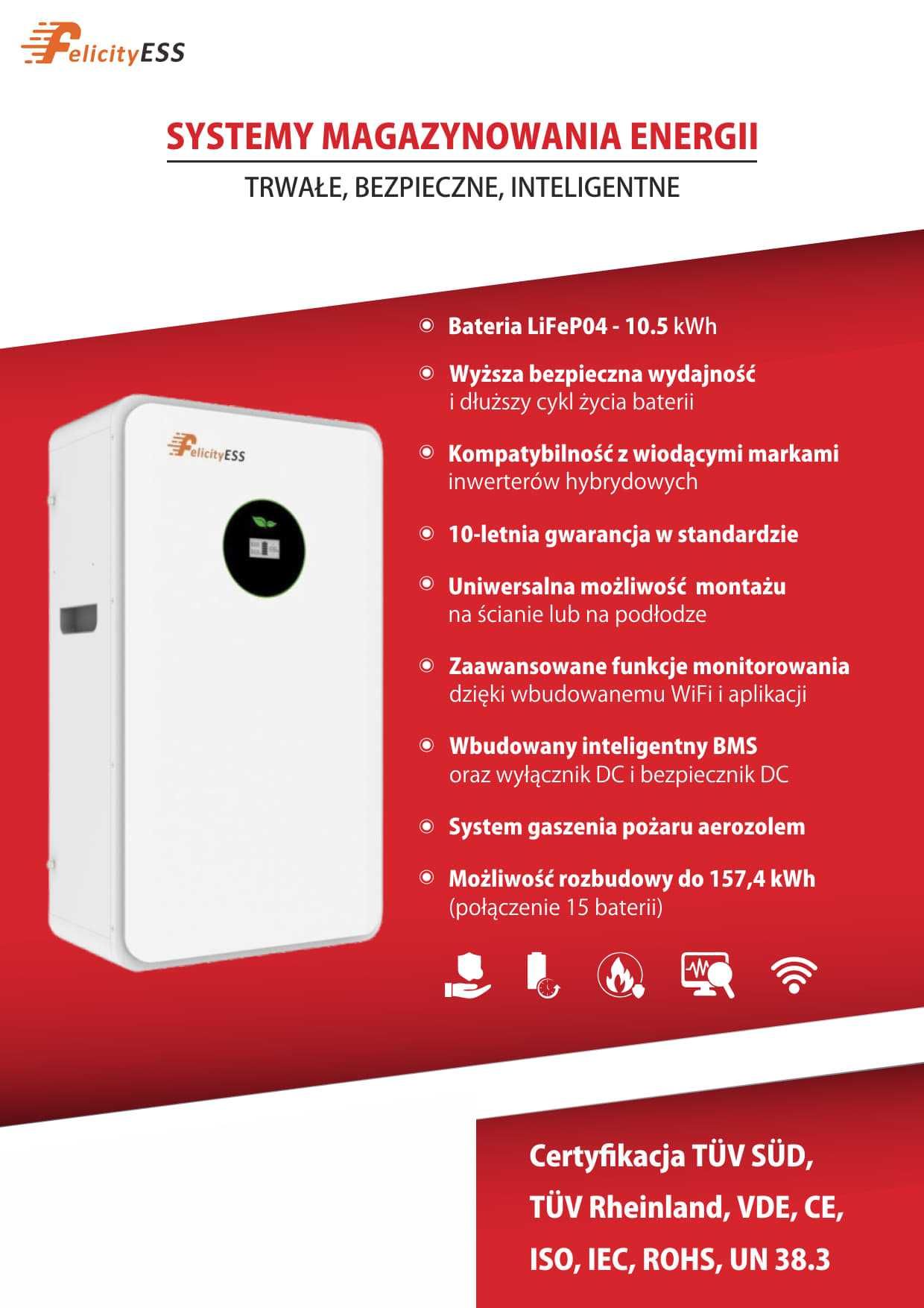 Magazyn energii 10 kWh FelicityESS 10kWh LiFePO4 ponad 6000 cykli