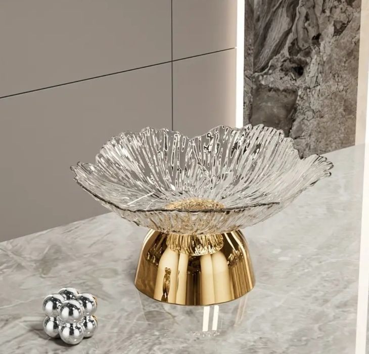 Złota Patera na owoce przekąski słodycze Glamour polmisek na cukierki