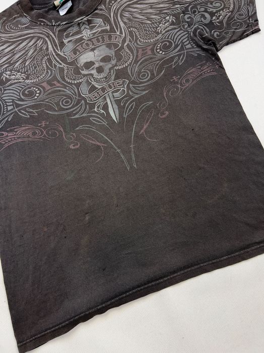 Koszulka Liquid Blue Skull Gothic Affliction Over Print Vintage 90’s