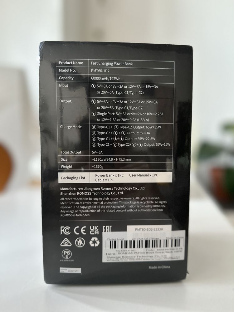 Romoss power bank 100 w 60000 mAh