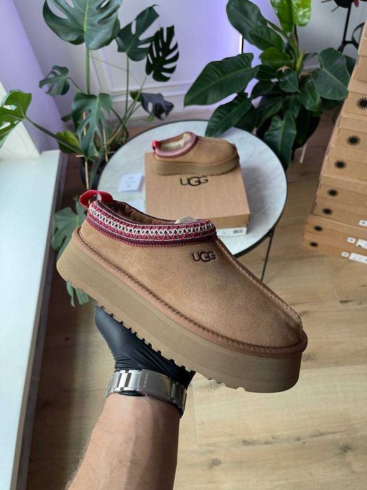 Женские зимние тапочки Ugg Tasman Platform Chestnut угги тасман уггі