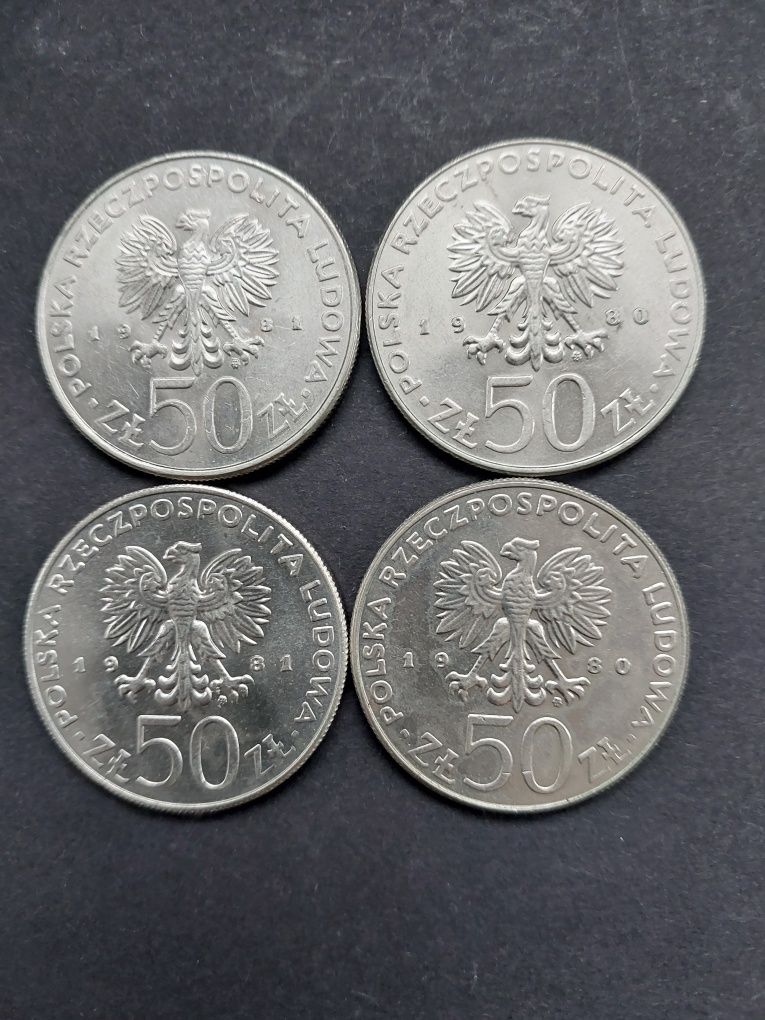 4 monety 50 zł z Królami Polski.