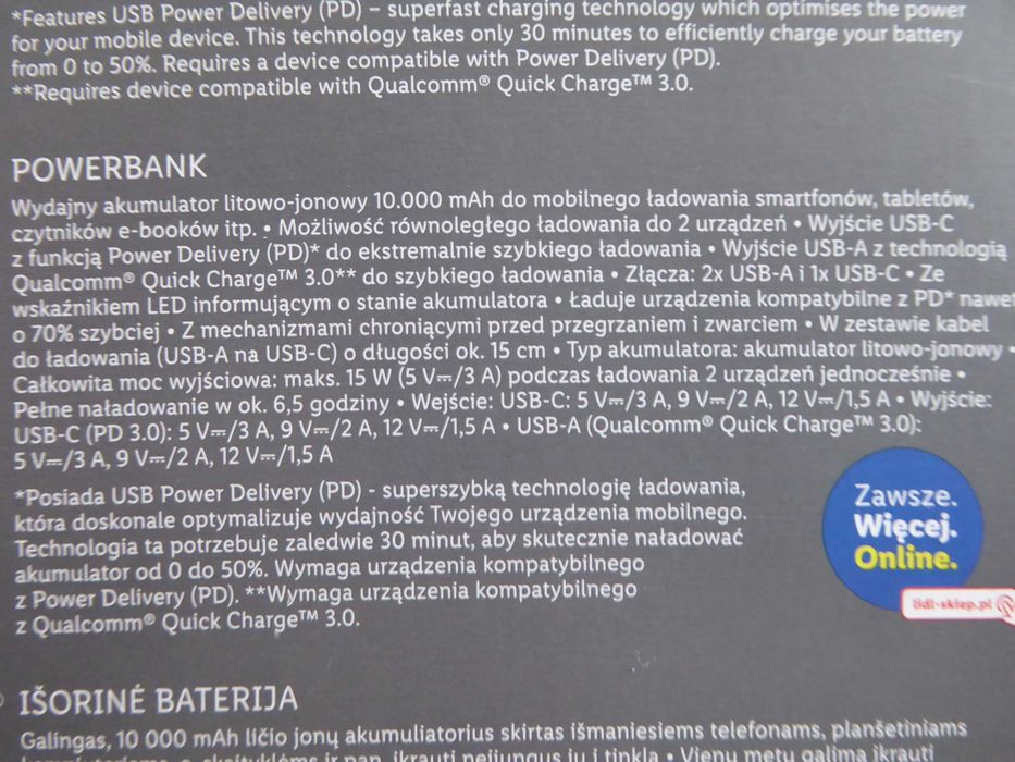 Nowy z wyświetlaczem LED, Power Bank 10000mAh Li-Ion TRONIC 5V/3A