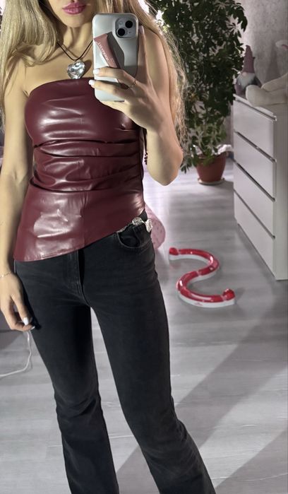 Коричневий бордо шкіряний топ хс С М розмір